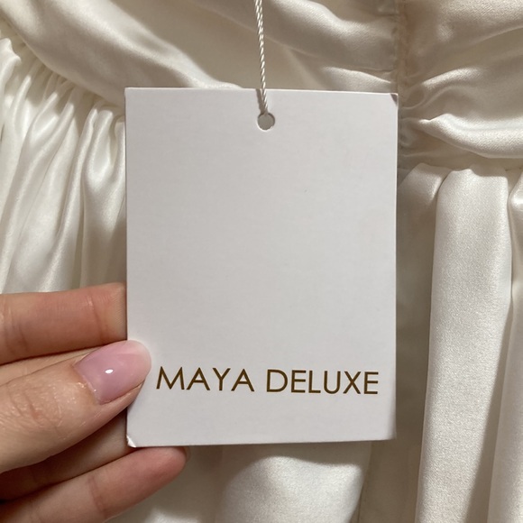 NWT Maya Deluxe Off-The-Shoulder White Ruched Dress - Picture 14 of 15